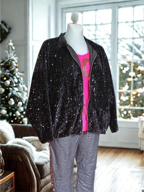 Bomberjacke Blouson Allover Glitzer Pailletten