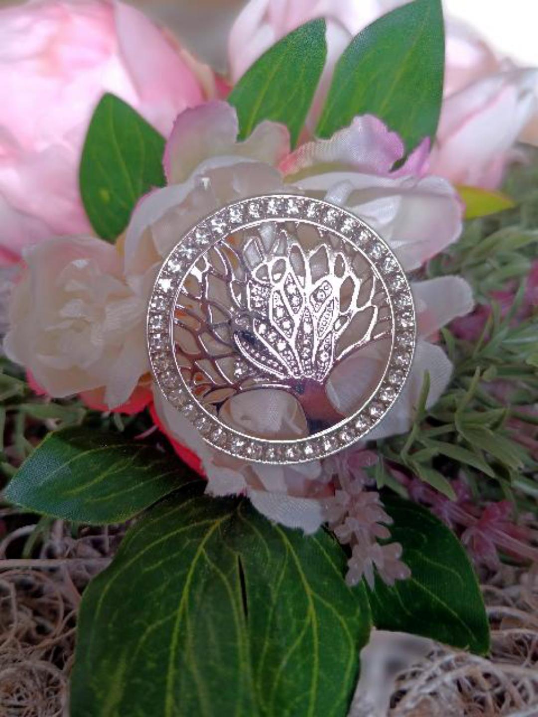 Magnetbrosche Lebensbaum Strass Silber