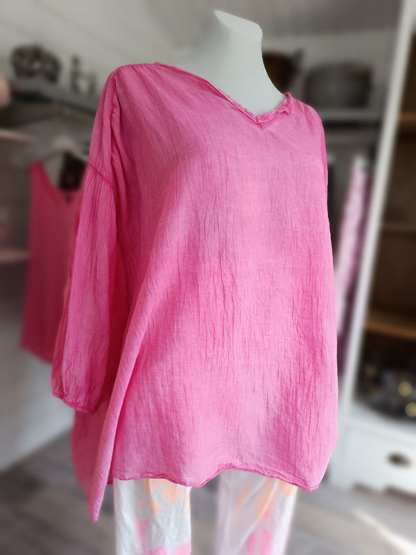 Leinenbluse für Damen. Tragbar bis Größe 50. Sommerbluse aus angenehm kühlendem Leinen. Weit geschnittene Bluse für Curvy Mädels.