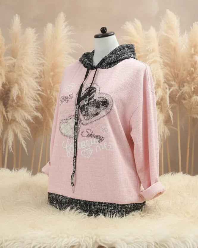 Hoodie Forever Me Hellrosa Sweatshirt Kapuzen_Sweatshirt_Pailletten_Herz Purplerose Fashion