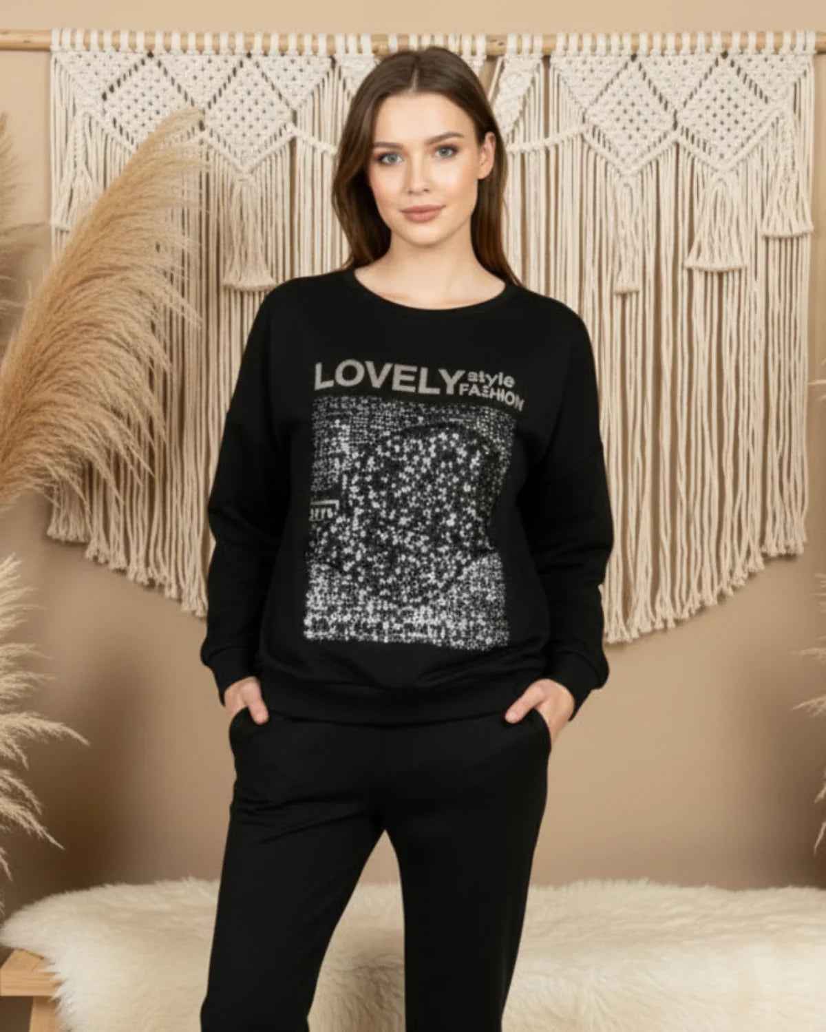 Sweatshirt Lovely Style Metallic Druck Sweatshirt Sweatshirt-Lovely_Style Purplerose Fashion