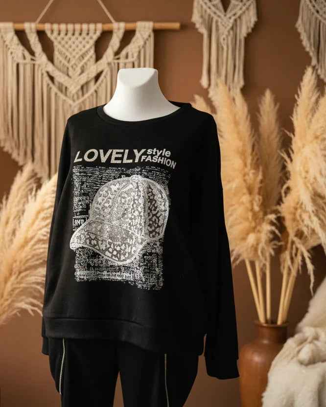 Sweatshirt Lovely Style Metallic Druck Sweatshirt Sweaty-Lovely_Style Purplerose Fashion