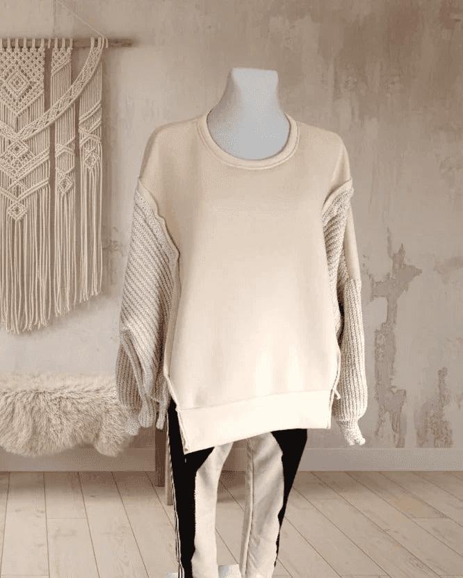 Sweatshirt Stoff trifft Strick Sweatshirt Sweaty-Strick_trifft_Stoff Purplerose Fashion