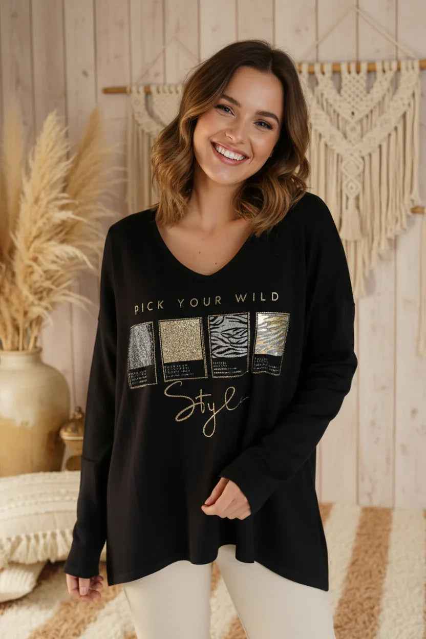 Oversize Sweaty Wild Style Sweatshirt V-Ausschnitt_Sweaty_Wild_Style Purplerose Fashion