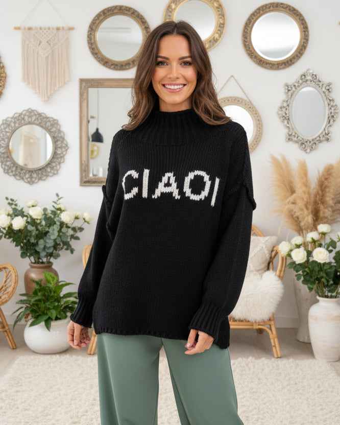Weicher Grobstrick Pullover Ciao mit Stehkragen Pullover damen_pullover_Ciao Purplerose Fashion