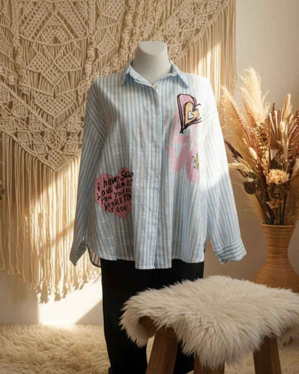 Feminine Bluse blau weiß gestreift Blusenhemd feminine_Hemdbluse_Blau_weiss_gestreift_Print_Herzen Purplerose Fashion