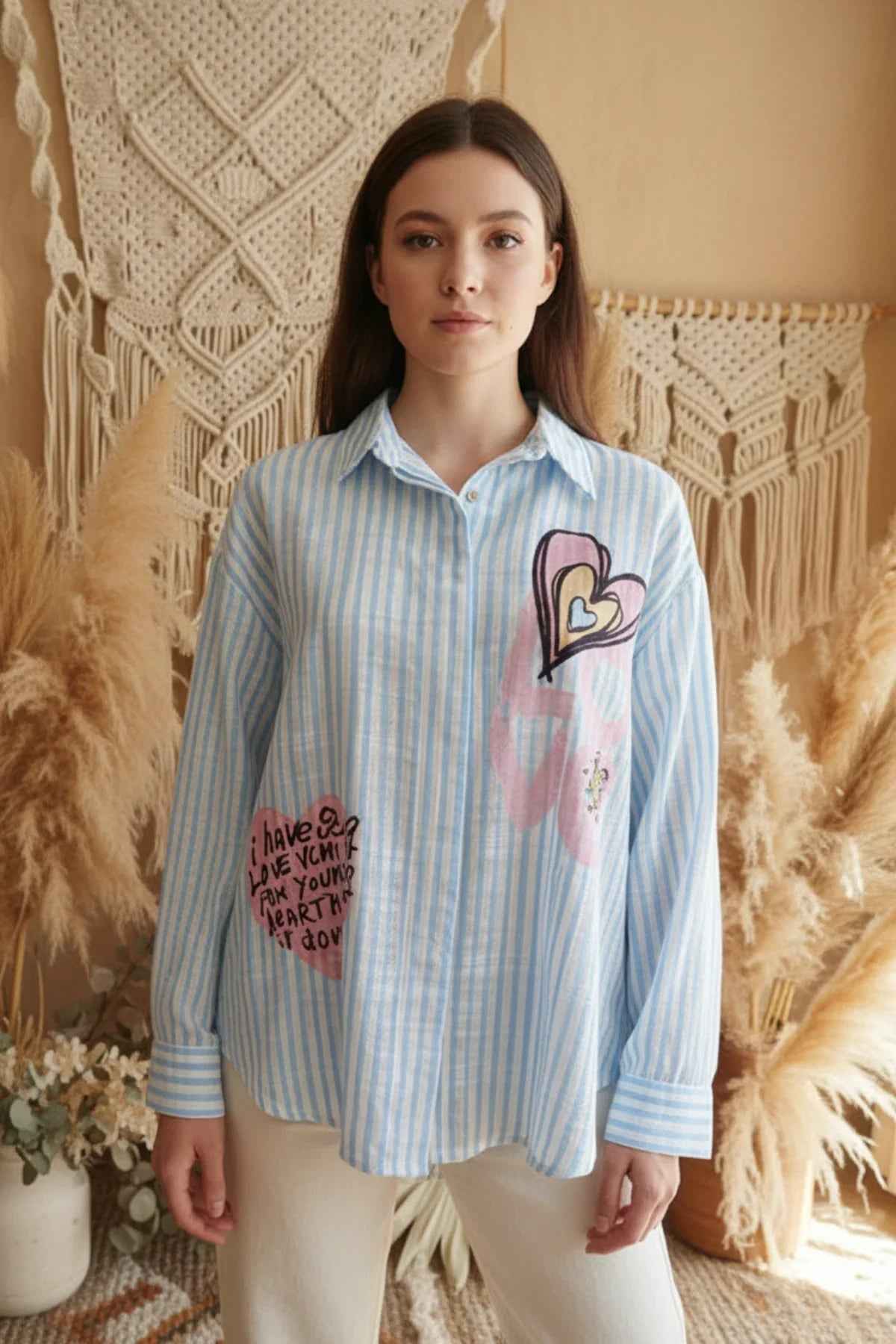 Feminine Bluse blau weiß gestreift Blusenhemd feminine_Hemdbluse_Damen_Weiss_Blau Purplerose Fashion