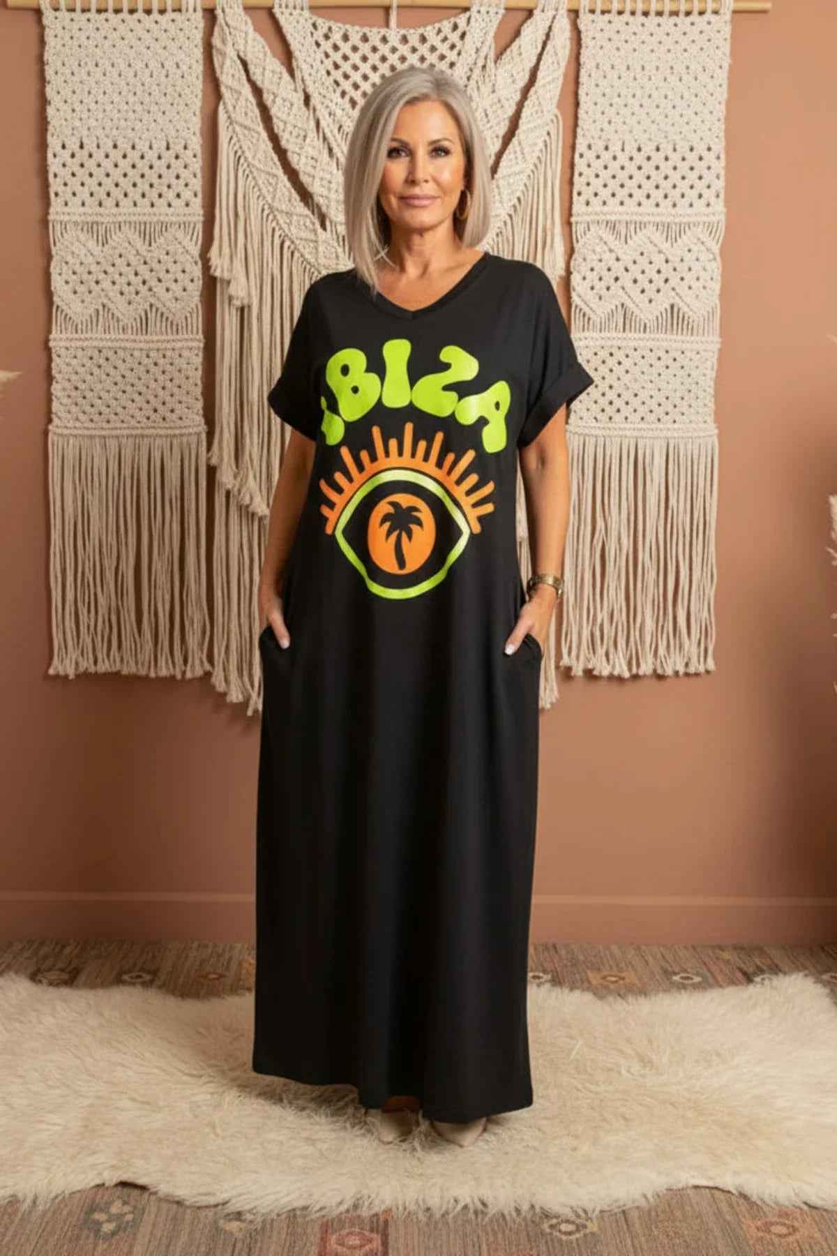 Shirtkleid Maxikleid Ibiza Kleid maxikleid_ibiza_schwarz Purplerose Fashion