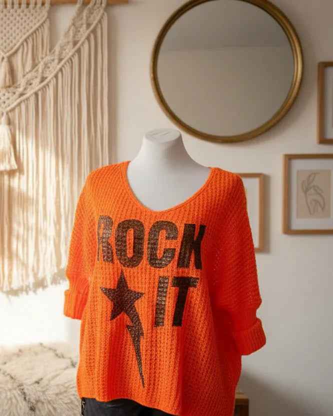 Grobstrick Pulli Rock It Neonorange Pullover photostudio-1764246484206 Purplerose Fashion