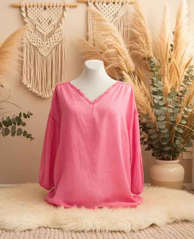 Leinenbluse Oversize Tunika Anna Bluse pinkfarbene_leinenbluse_anna Purplerose Fashion