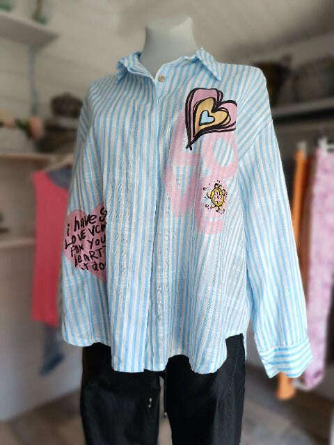 Bluse Love gestreift - Purplerose Fashion