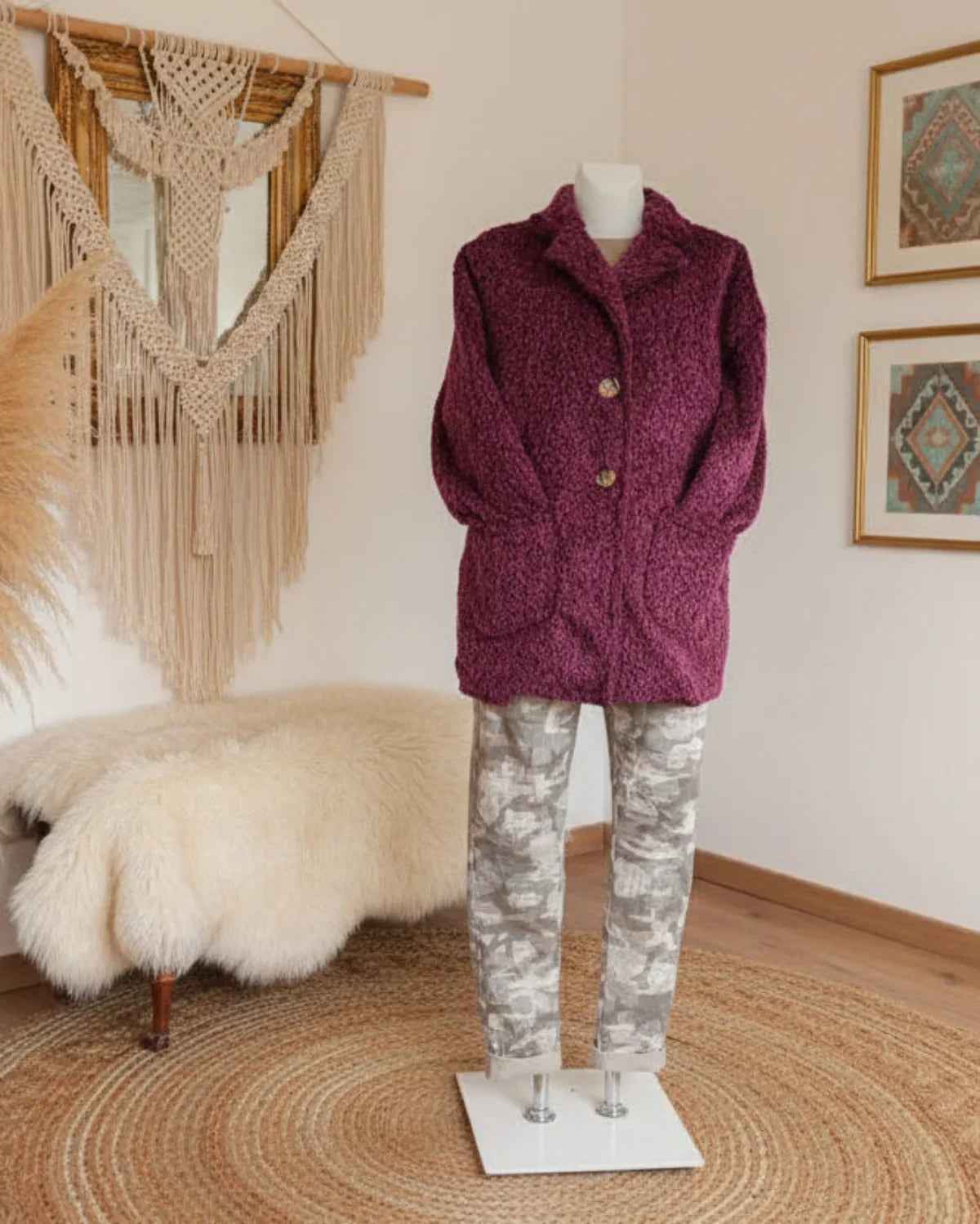 Teddy Stoff Blazer Beere Jacke teddy_blazer_beere_mit_reverskragen Purplerose Fashion