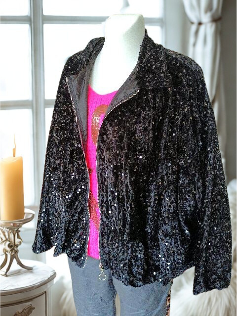 Bomberjacke Blouson Allover Pailletten schwarz 