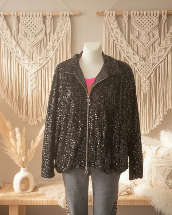 Bomberjacke Blouson Pailleten Glamour Schwarz Jacke Bomberjacken_Blouson_Pailleten_Glamour Purplerose Fashion