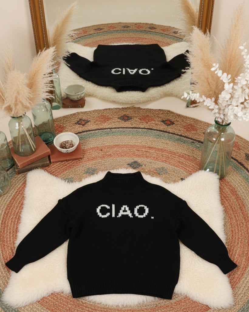 Weicher Grobstrick Pullover Ciao mit Stehkragen Pullover Damen_Pullover_mit_Stehkragen_Schwarz Purplerose Fashion