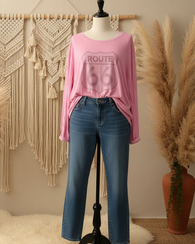 Zartes Glitzer Langarmshirt Route 66 Sweatshirt IMG-20260217_111716 Purplerose Fashion