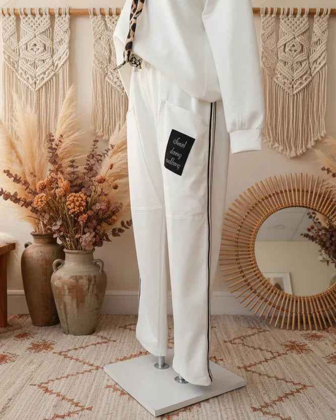 Sweathose Galonstreifen Sweet Sporty Weiß Hose damen_hose_sweatstoff Purplerose Fashion