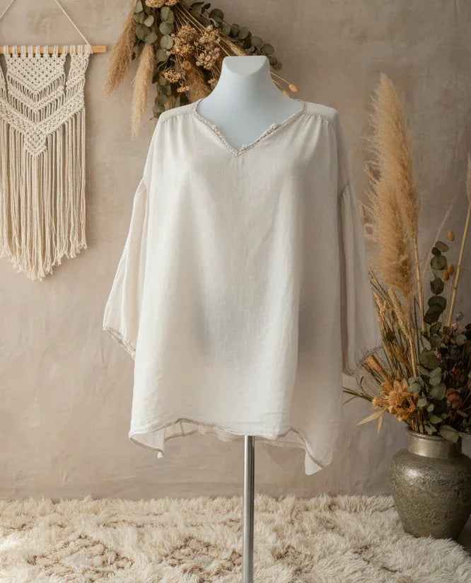 Leinenbluse Oversize Tunika Anna Bluse leinentunika_sommerbluse_beige Purplerose Fashion